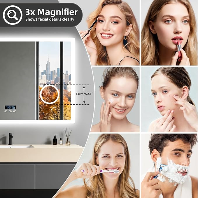 LUVODI Bathroom LED Wall Mirror: 48x24 inch Rectangle Makeup Vanity - Image 8