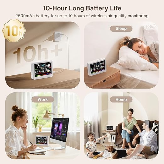 16 in 1 Air Quality Monitor Indoor 10h Battery & 5.5" Display 9 AQI+7 AQI Alerts - Image 4