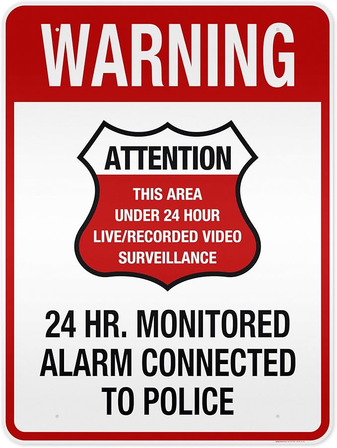 Warning 24 HR. Monitored Alarm Connected To Police Sign, 36x48 Inches, by MySignCenter