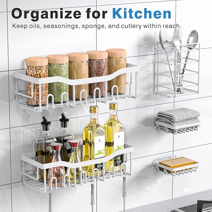 EUDELE 5-Pack Rustproof Stainless Steel Shower Caddy – No Drill Adhesive - Image 6