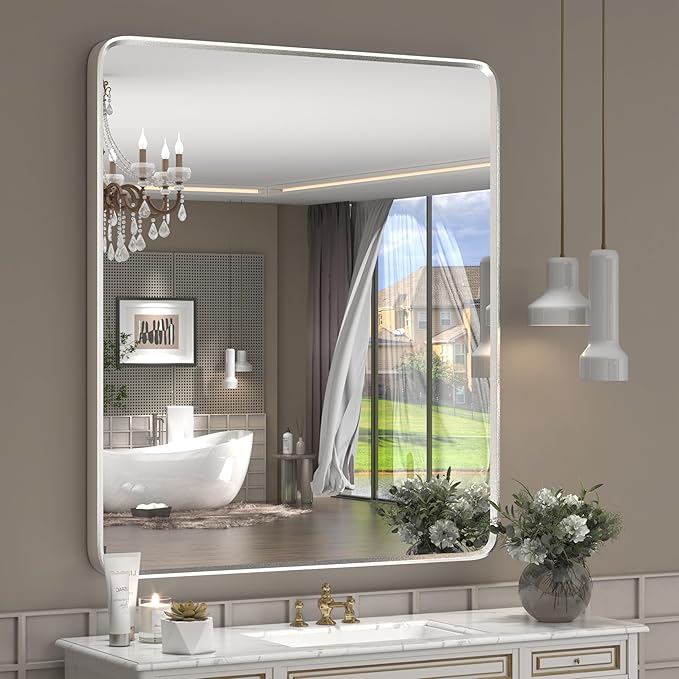 28x32 Inch Silver Framed Mirror, Shatterproof by GOLOMO