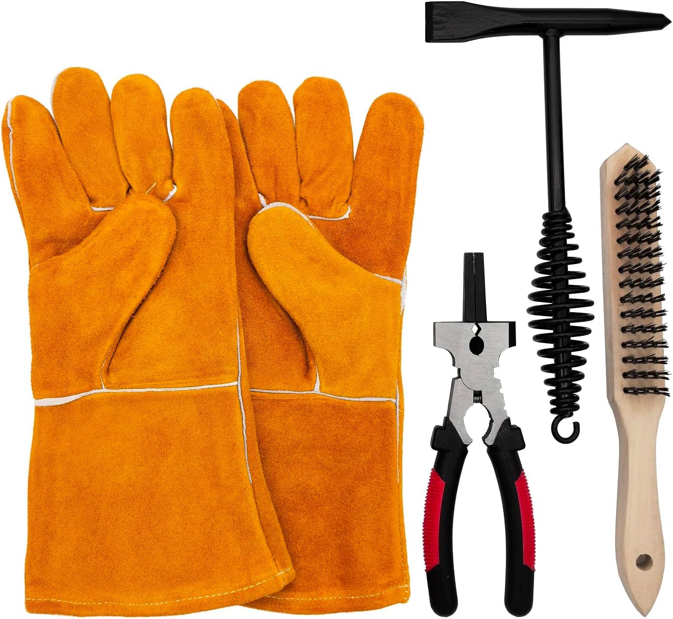Welding Accessories,Welding Chipping Hammer, Leather Welding Gloves 13.5",6-in-1 Welpers Pliers 7",Wire Brush 11",for Welder
