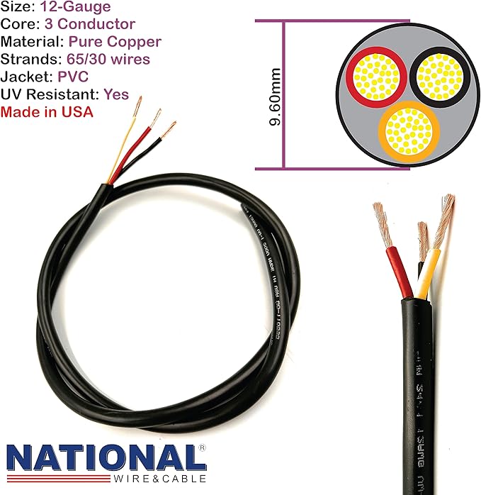 NATIONAL Wire & Cable – 12 AWG 3-Conductor Premium Copper Wire, 100 ft - Image 2
