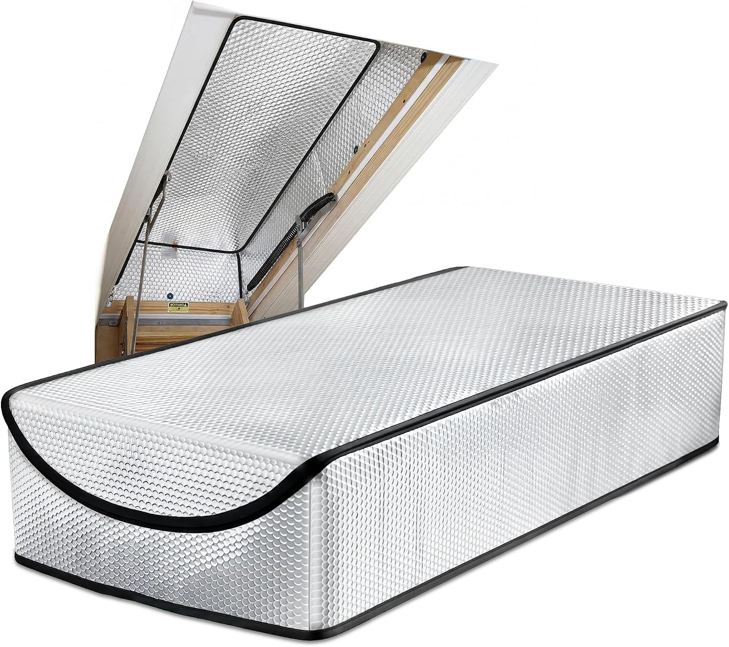 Attic Door Insulation Cover – Reflective Pull Down Tent with Zipper, 25” x 54” x 11” for Attic Stairway & Ladder, Energy-Efficient Heat Barrier & Dust Protection