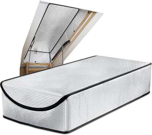 Attic Door Insulation Cover – Reflective Pull Down Tent with Zipper, 25” x 54” x 11” for Attic Stairway & Ladder, Energy-Efficient Heat Barrier & Dust Protection
