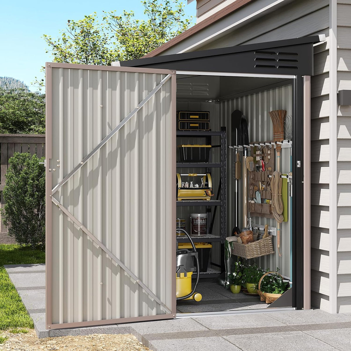 aoxun 4x6 ft lean to shed for backyard,brown, main product view