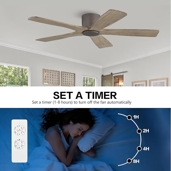 WINGBO 48" Flush Mount DC Ceiling Fans without Lights, 5 Carved Solid Wood - Image 8