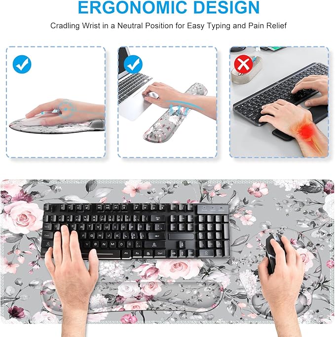 iCasso Large Mouse Pad Wrist Support Set, 4in1 XXL Big Mousepad + Keyboard - Image 3