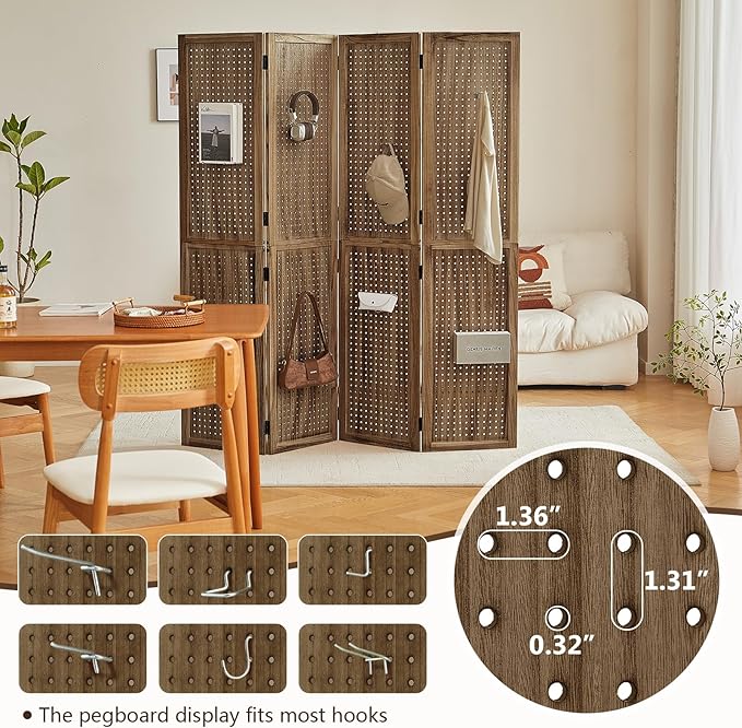 Leesinwing 4 Panel Wooden Room Dividers, 5.6FT High Plug-in Folding Screen Made - Image 5
