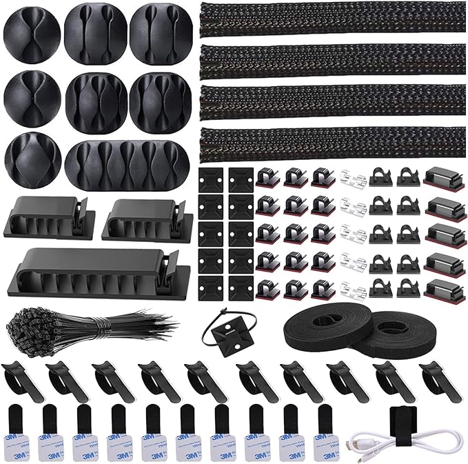 N NOROCME 192 PCS Cable Management Kit 4 Wire Organizer Sleeve, 11 Cable Holder by N+NOROCME