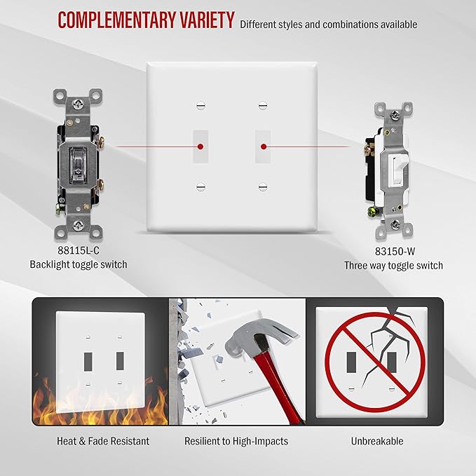 ENERLITES Toggle Switch Wall Plate, 2-Gang 4.88" x 4.92", UL Listed, - Image 6