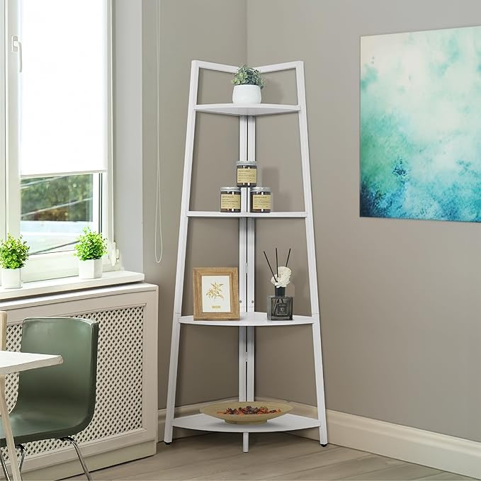 CAPHAUS Tall Corner Shelf Stand, 4-Tier Display Shelves, Ladder Corner Wood by CAPHAUS