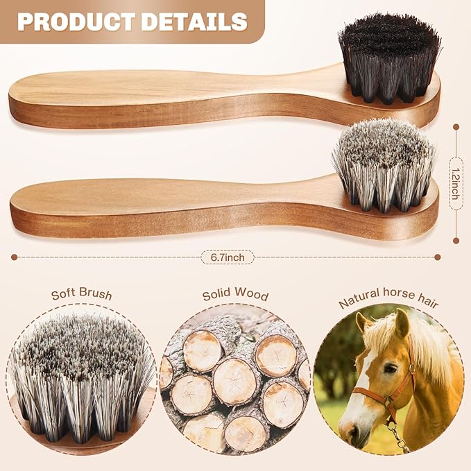 4 Pcs Horsehair Shine Shoes Brush Kit Polish Dauber Applicators Cleaning - Image 2