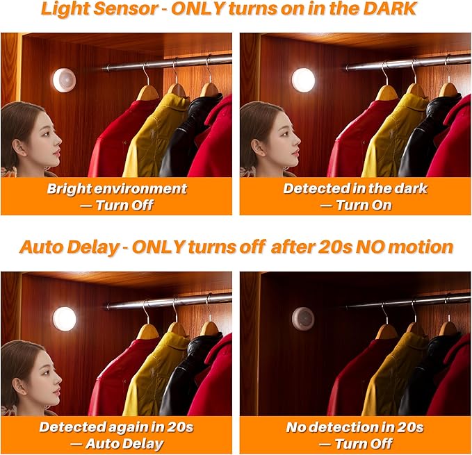 STAR-SPANGLED 3 Pack 2.8” Motion Sensor Lights Indoor AAA Battery Operated - Image 3