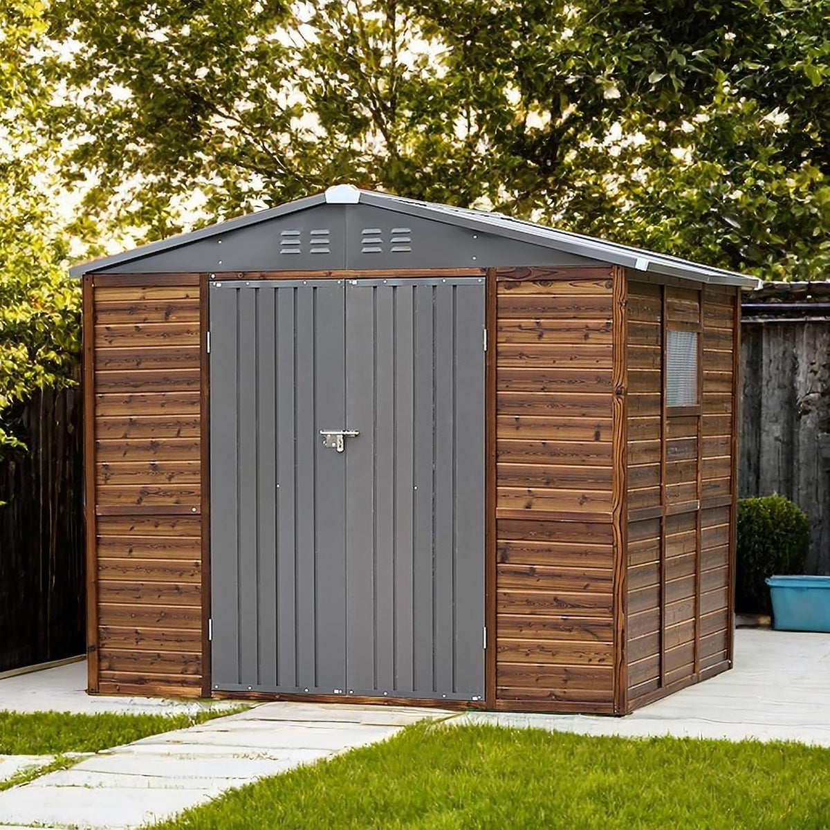 8x6 ft outdoor sotrage shed, iron wood combination, main product view