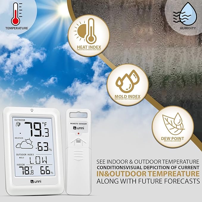 Indoor Outdoor Thermometer Wireless Weather Station, Temperature Humidity - Image 4