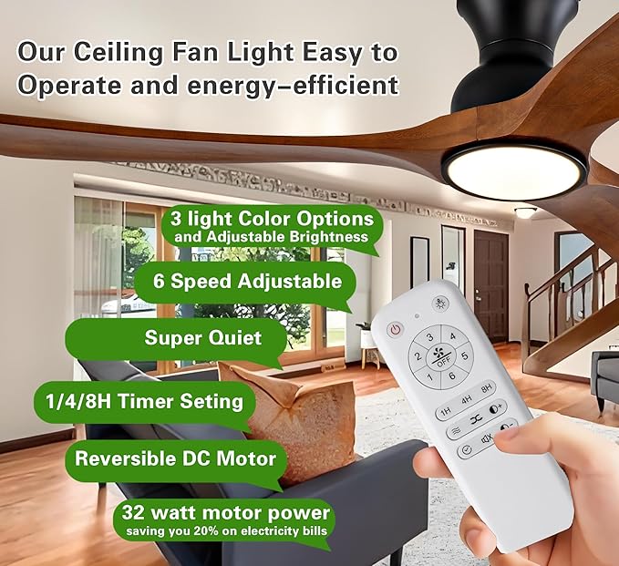 52 Inch Ceiling Fans with Lights and Remote Control, Flush Mount Low Profile - Image 4