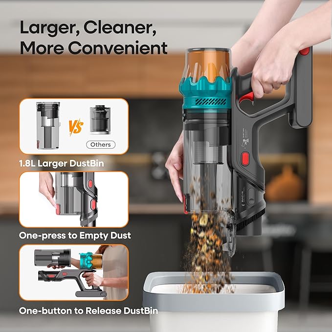 ElecKeys Cordless Vacuum Cleaner, 600W 50KPA 70Mins Self-Standing Vacuum - Image 8