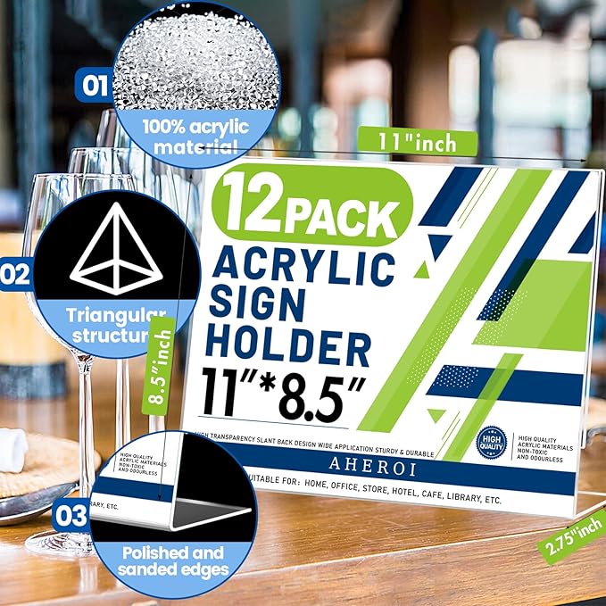 Aheroi 12Pcs Acrylic Sign Holder 8.5 x 11, Horizontal Clear Sign Holders 8.5 x - Image 3