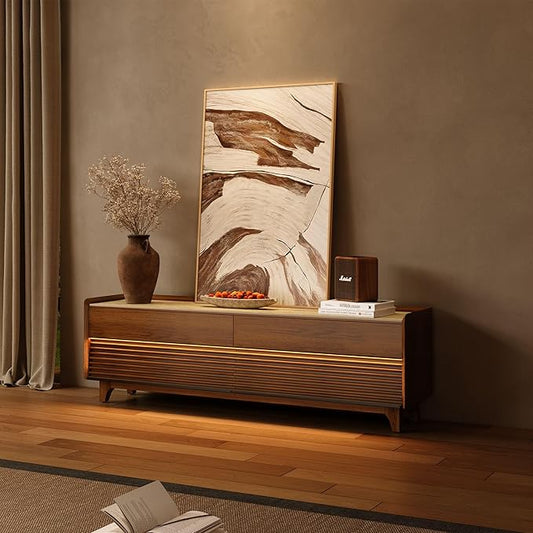 POVISON Fully-Assembled Mid Century Glossy Sintered Stone Tabletop TV Stand by POVISON