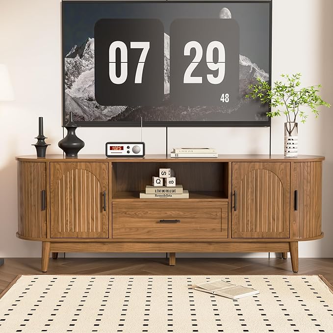 Mxtxmy 63" Fluted TV Stand for Tvs up to 70", Mid-Century Modern Entertainment - Image 3
