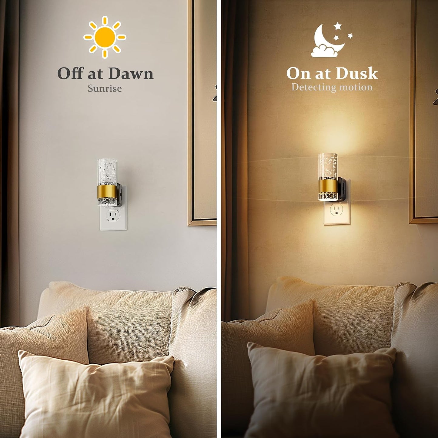JandCase Night Light, Night Lights Plug into Wall, 2 Pack 3000K | Dimmable LED Night Light, Adjustable Brightness, Automatic Night Lights Plug in, Auto Light Sensor, Bathroom Hallway Decor