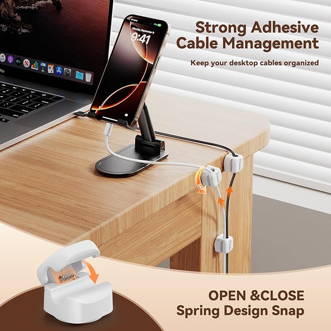 Yocice 6Pack Rotatable Cord Organizer, Spring Cable Clips Desk Cable Management - Image 3