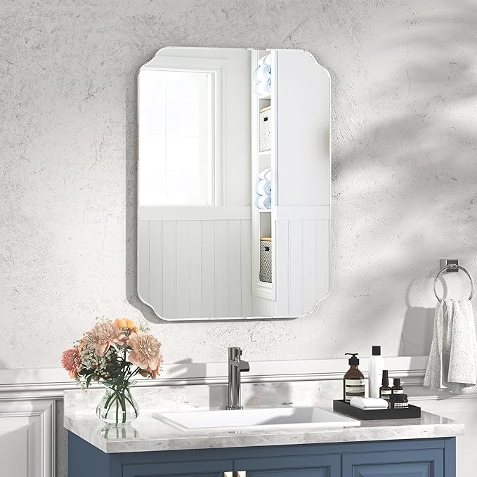 Bathroom Mirrors for Over Sink, Frameless Mirrors for Wall, 24x32 Inch Beveled by JACUKO