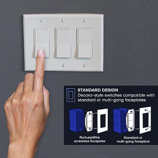 RunLessWire Single Pole Battery-Free DIY Wireless Light Switch Kit 150ft RF - Image 6