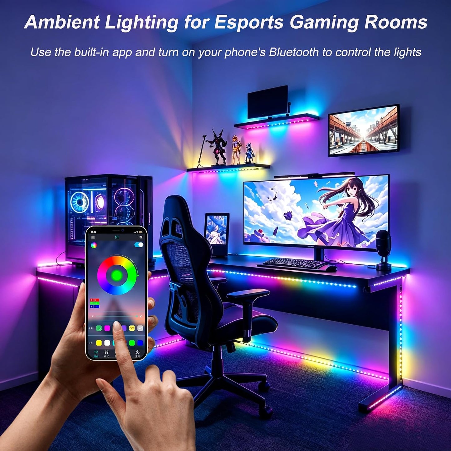 LED Strip Lights 6 Pre-Cut Led Light Strip with Remote & APP Dimmable,RGB Color Changing led Lights Strip for tv Backlight, Bookshelf Ligh, Bedroom, Display,Shelf,Cabinets(Multicolor, 6 Strip)