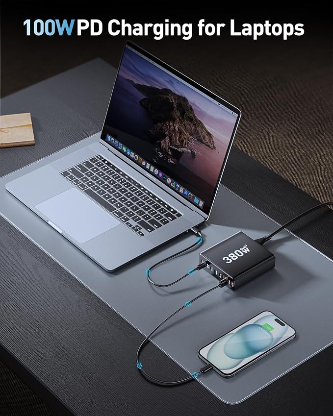 380W USB C Charger Block, with 4 USB Cables 8-Port USB C Charging Station Dual - Image 3