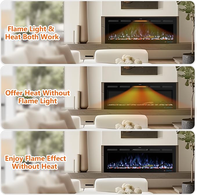 48" WiFi Electric Fireplace Inserts, Recessed and Wall Mounted Fireplace Heater - Image 4