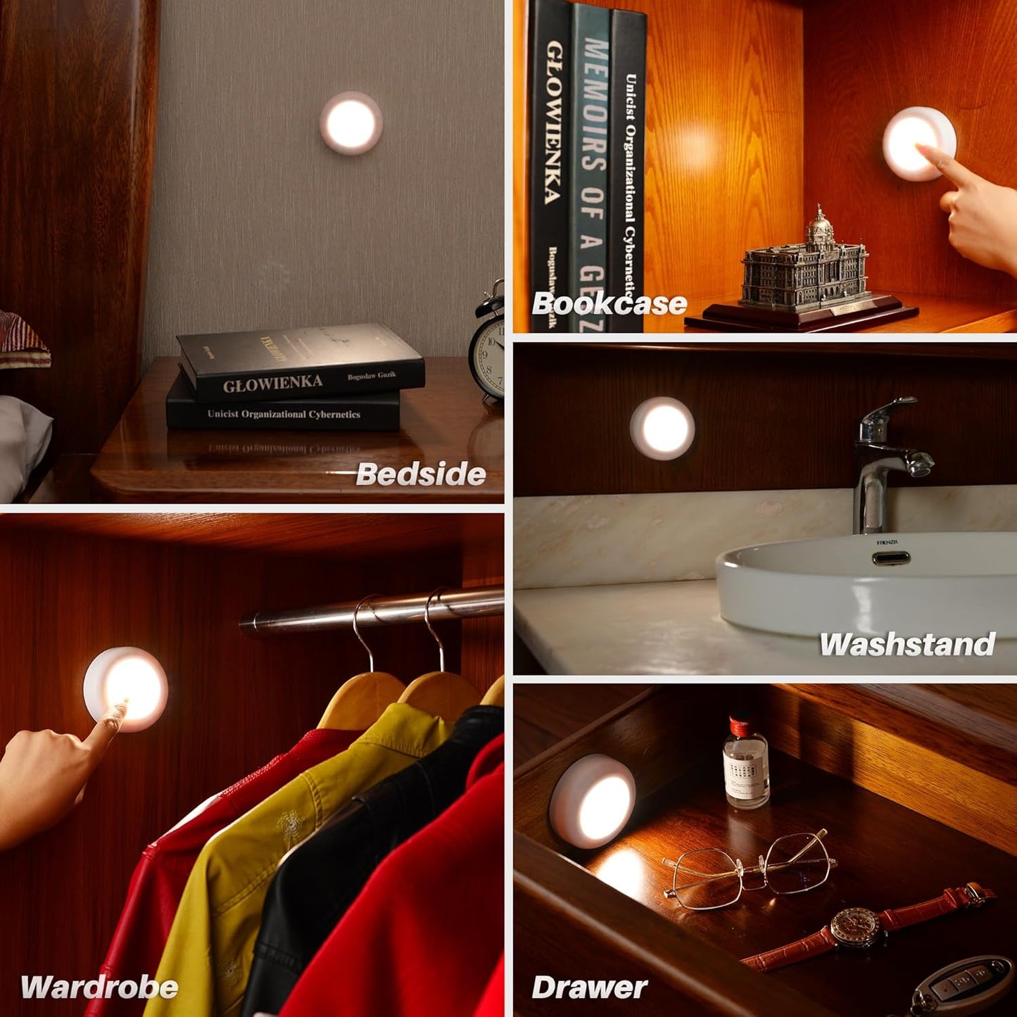 STAR-SPANGLED 4 Pack 3.1” Dimmable Push Tap Lights, Stick on LED Touch Puck Lights AA Battery Operated, 3 Color Modes Sticky Button Lamps for Classroom, Kitchen, Under Cabinet, Closet
