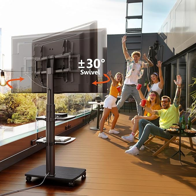 FITUEYES Swivel Rolling TV Stand, Height Adjustable Mobile TV Cart - Image 3