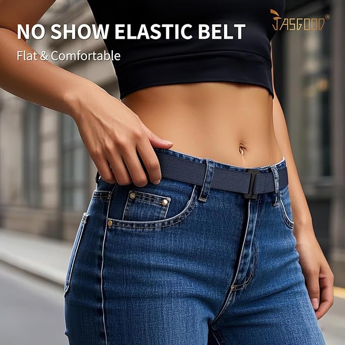 JASGOOD Women No Show Stretch Belt Elastic Web Strap Belt - Image 3
