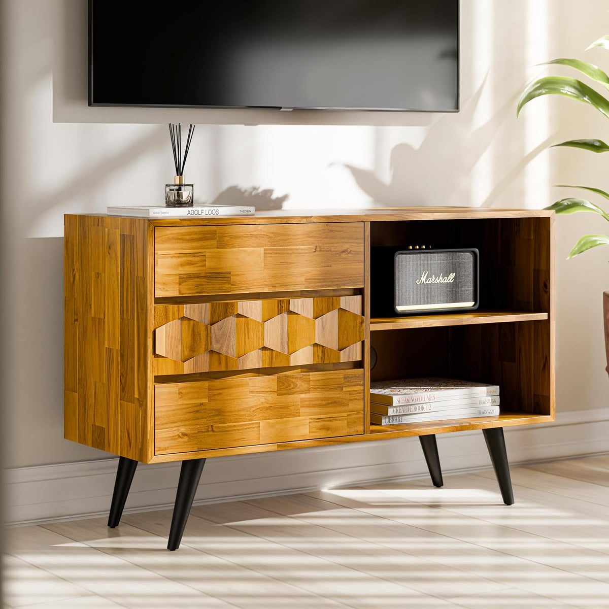 Bme Georgina 45 Inch Solid Wood TV Stand, Under 10 Minutes Assembly