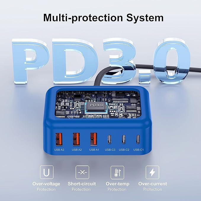 USB C Fast Charger, 100W GaN 6 Port Type C Charging Station Hub Block Cube - Image 6