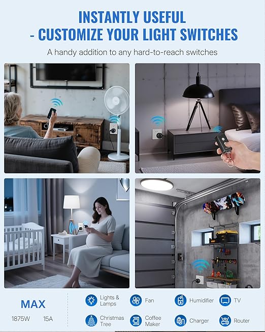 Black Remote Control Outlet, WILAWELS Wireless Remote On Off Switch - Image 7