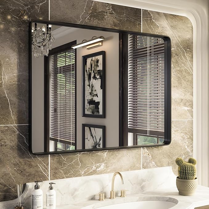 ISKM Black Metal Framed Bathroom Mirror by ISKM-IStillKeepMovin