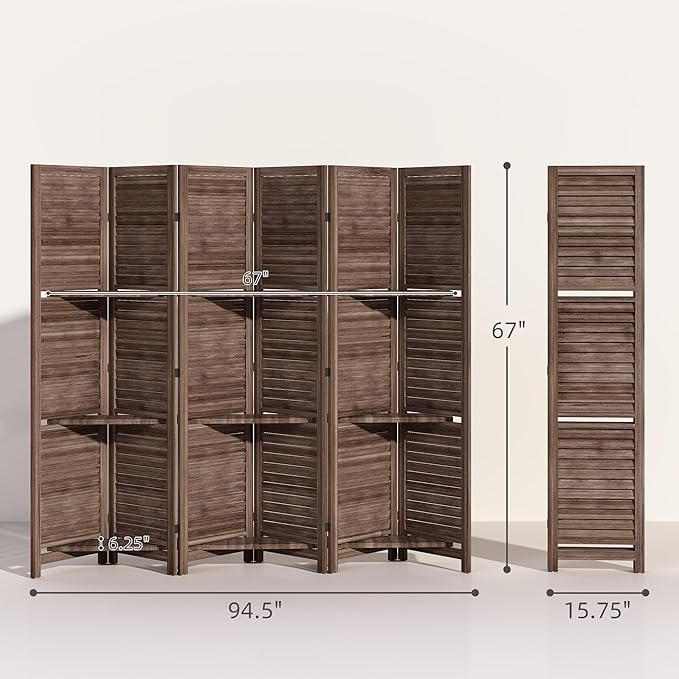 HOMCOM Room Divider, 6 Panel 67" Tall Wood Privacy Screen - Image 7