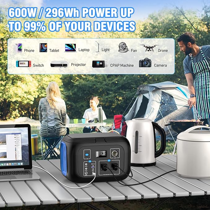 Portable Power Station 600W Power Bank 296Wh Solar Generator Lithium Battery - Image 4