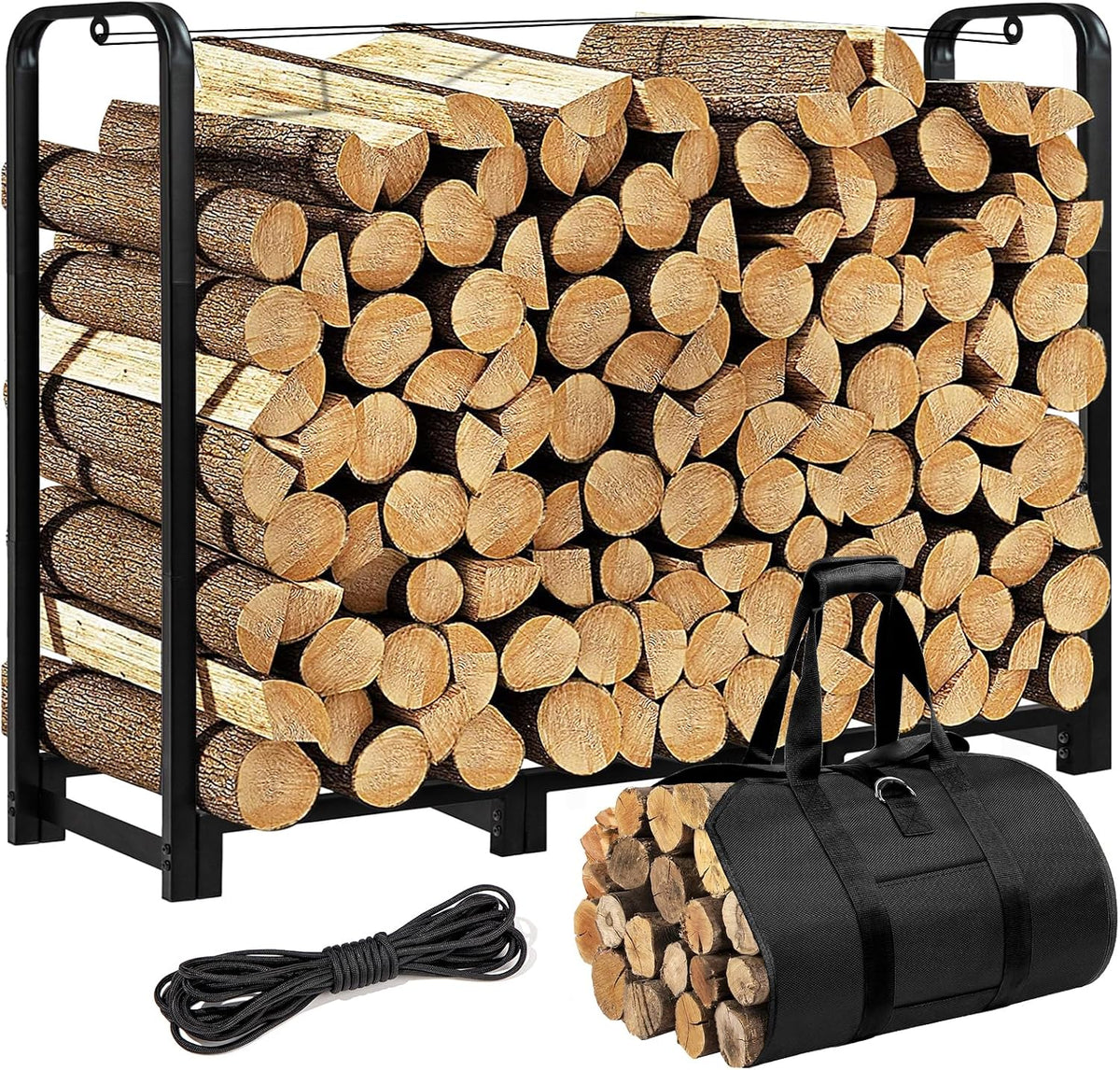 firewood rack with log carrier, 4ft outdoor wood, main product view