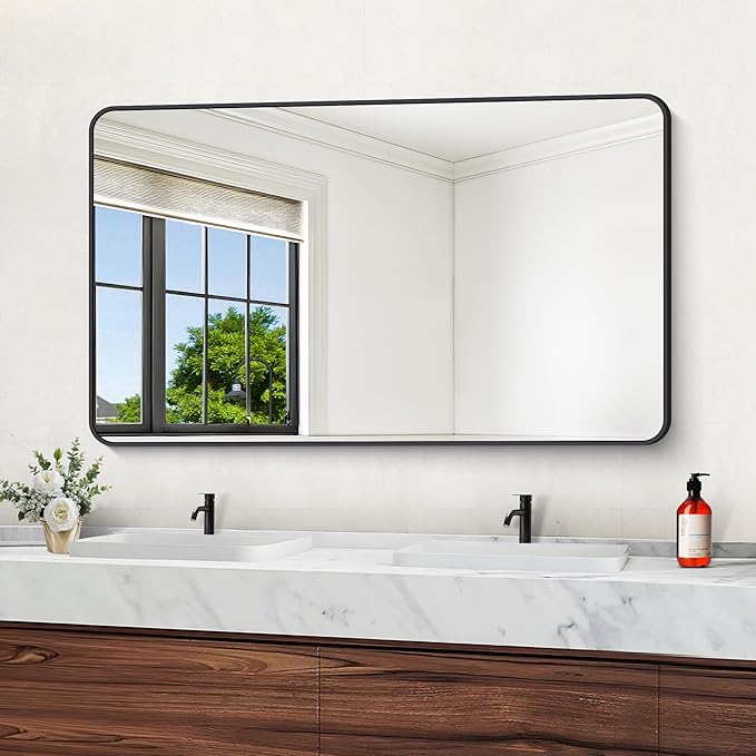 60" x 36"Bathroom Mirror, Matte Black Wall Mirror by DESBING