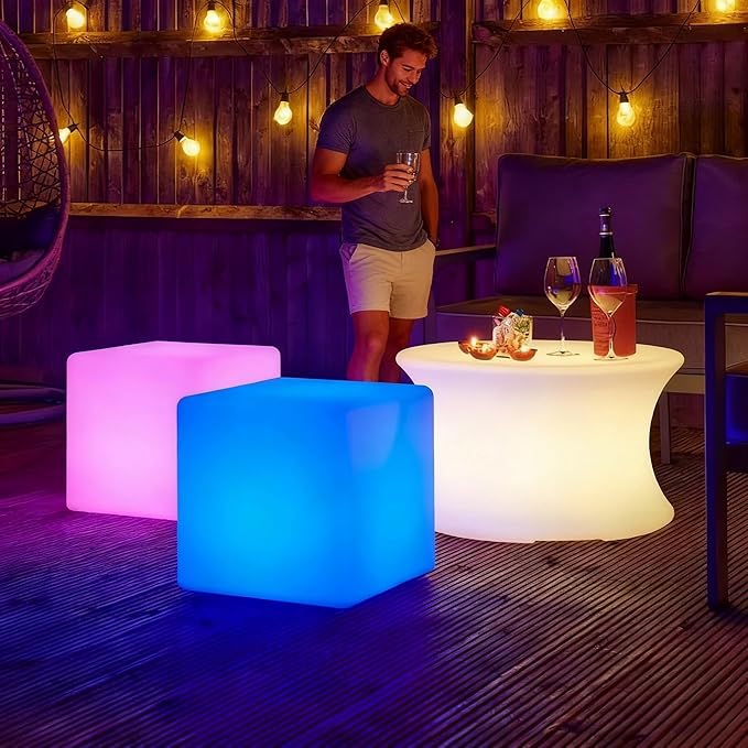 LOFTEK 16-Inch Rechargeable LED Cube Chair Light, 16 RGB Colors Glow Cube Seat - Image 2