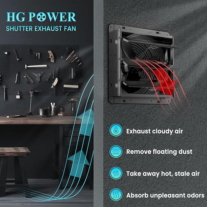 HG Power 10 Inch Shutter Exhaust Fan, 647CFM Quiet Garage Exhaust Fan - Image 3