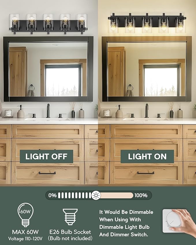 METWET Bathroom Light Fixtures, 5-Light 30" Vanity Light - Image 6