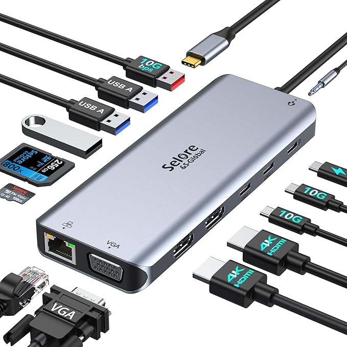 Selore USB C Docking Station Dual Monitor, LaptopDocking Station, 14 in 1 by SeloreS-Global