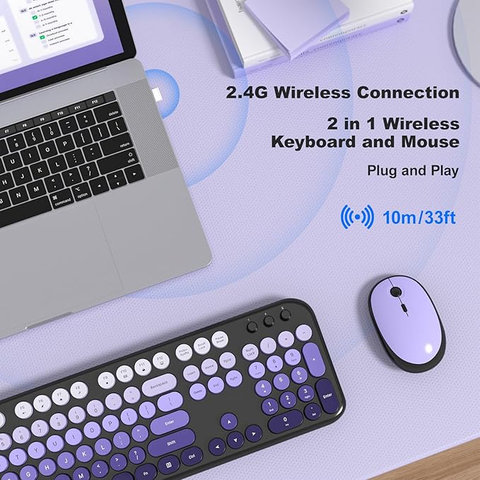 MOFII Wireless Keyboard and Mouse Combo, Full Size 2.4G Retro Round Computer - Image 3