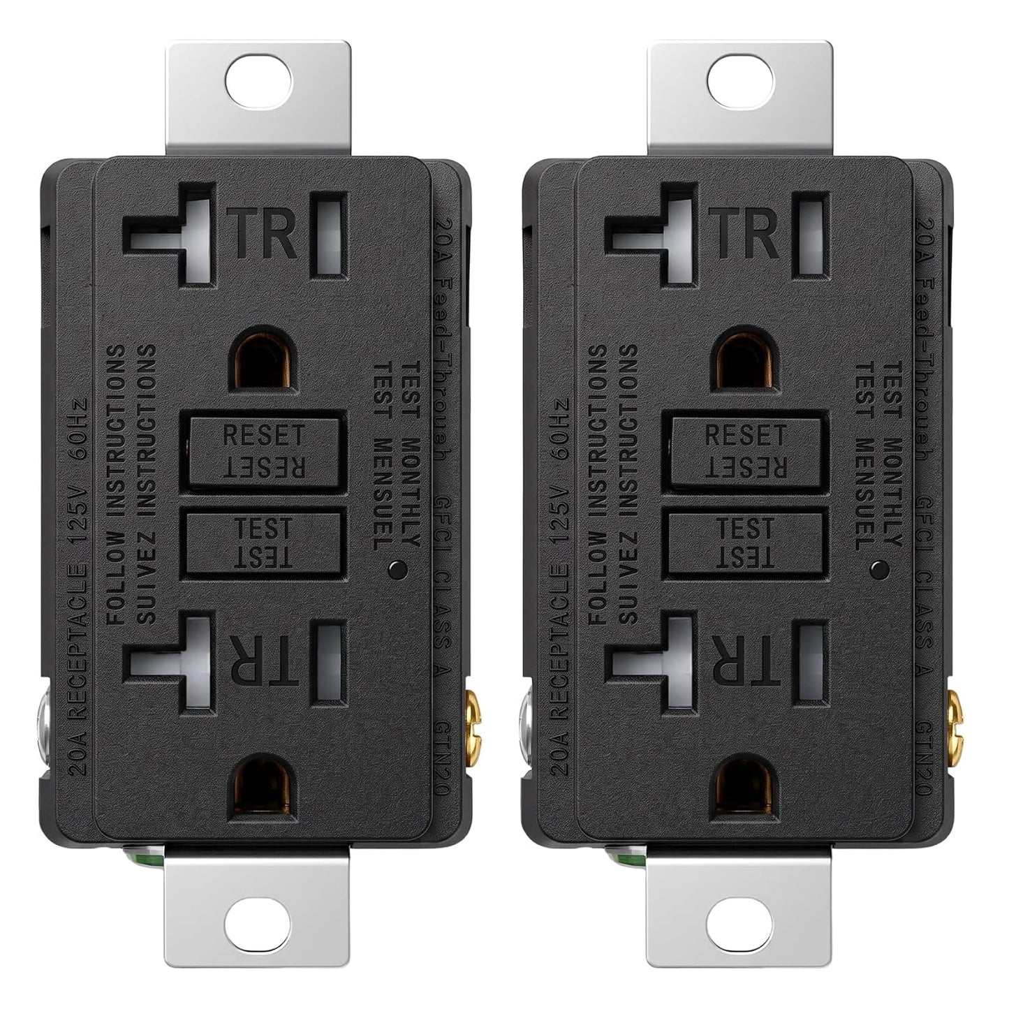 Baomain Generator GFCI Outlet 20Amp, Industrial Grade Self-Test Ground Fault Circuit Interrupter, Tamper-Resistant Receptacle,Heavy-Duty Receptacle, UL&CUL Certified, Matte Black (2-Pack)