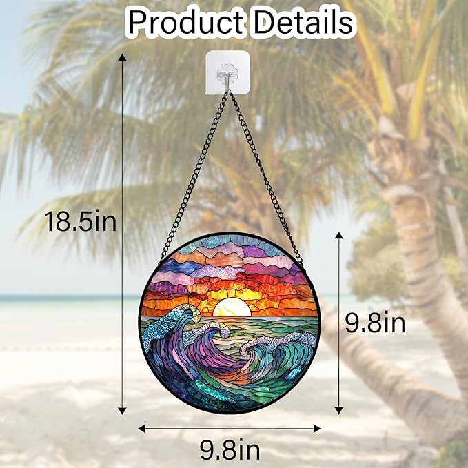 DASTOLL Stained Glass Window Hanging, Clouds and Sea Waves Suncatcher Diamond - Image 3